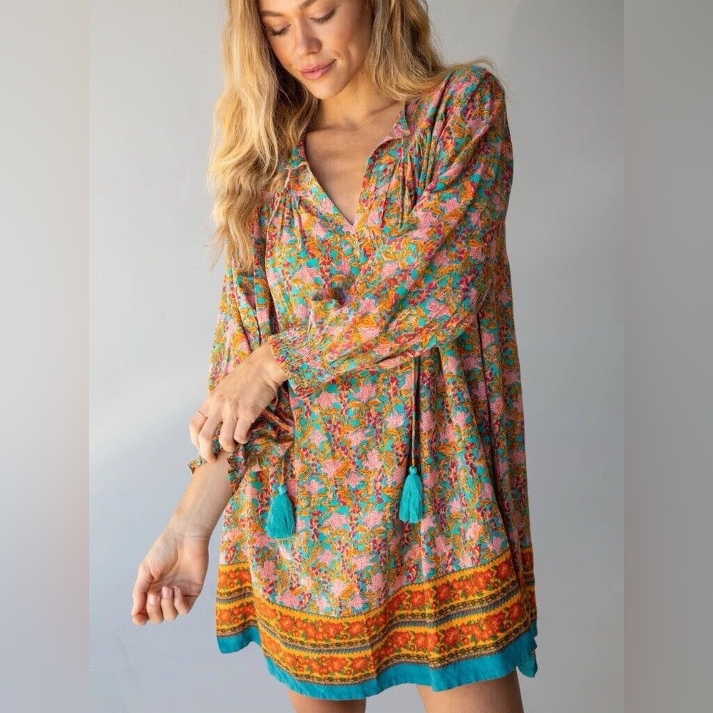Natural Life NWT oversized s. XL gorgeous boho mini dress tunic tassels floral